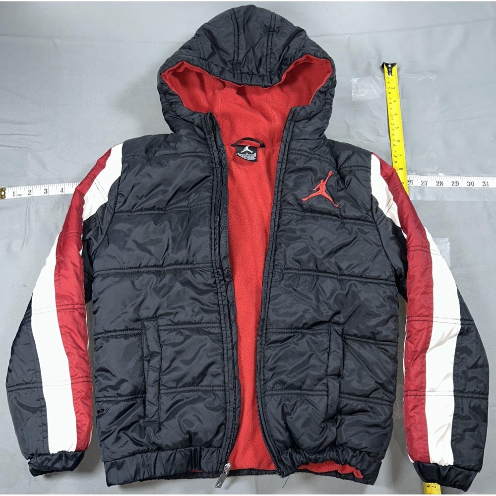 Jordan Puffer Jacket Kids 10-12 Black Hooded Fleece Lined Winter‎ Warm Coat
